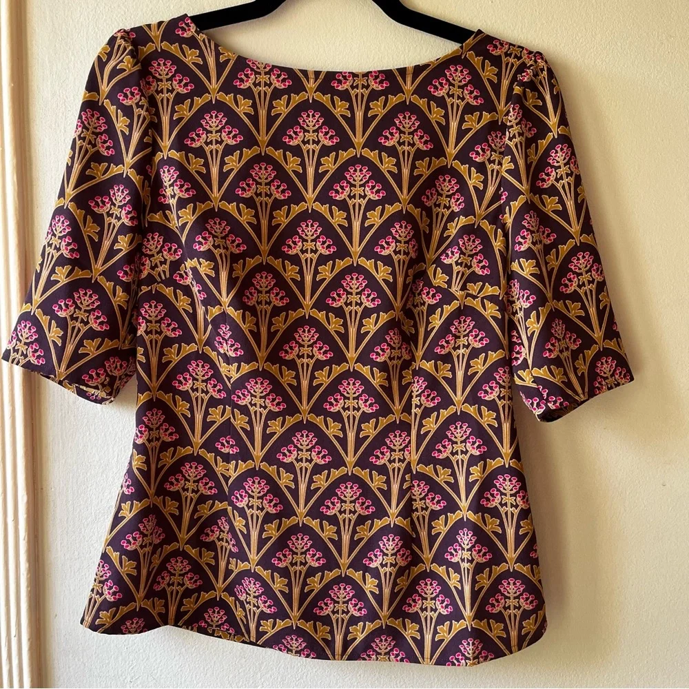 Boden• Purple & Gold Olive Branch Blouse• Sz 6 - Picture 11 of 16